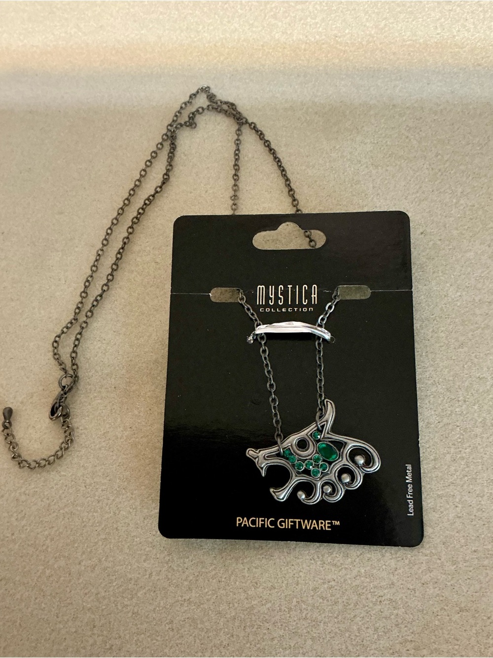 Silver-Tone Necklace with Green Accents, 24”